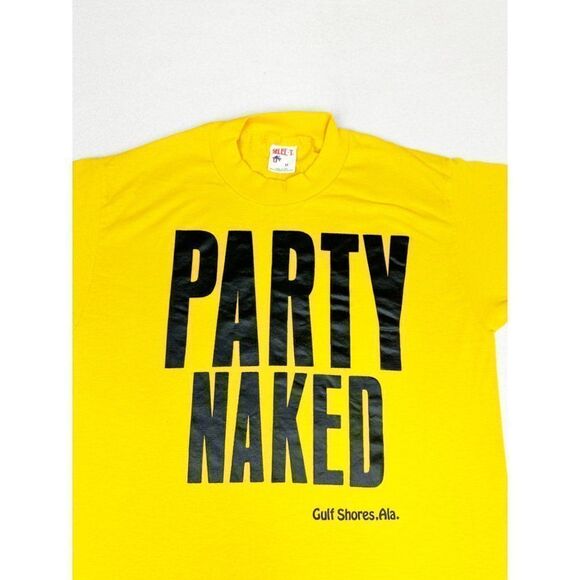 Vintage Gulf Shores Alabama T-Shirt Party Naked Yellow Medium Single Stitch - Picture 1 of 8